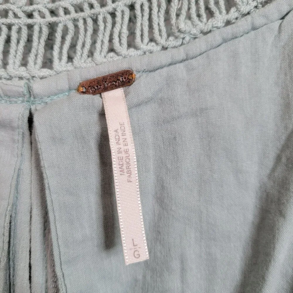 Free People Size L Dress Boho Gauze Flowy Layers Pullover Beachy Crochet Green - Picture 7 of 12